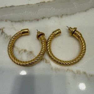Tory Burch Gold Twisted Hoop Earrings with Logo